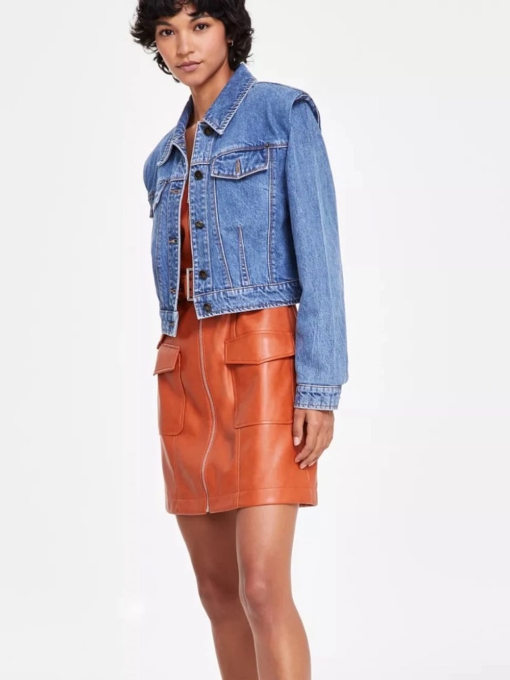 Avec Les Filles Light Blue Cropped Denim Jacket